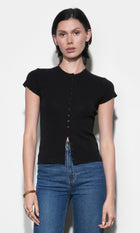 Vera Crew Neck Button Detailed Knit Top G266WT6191_BLACK