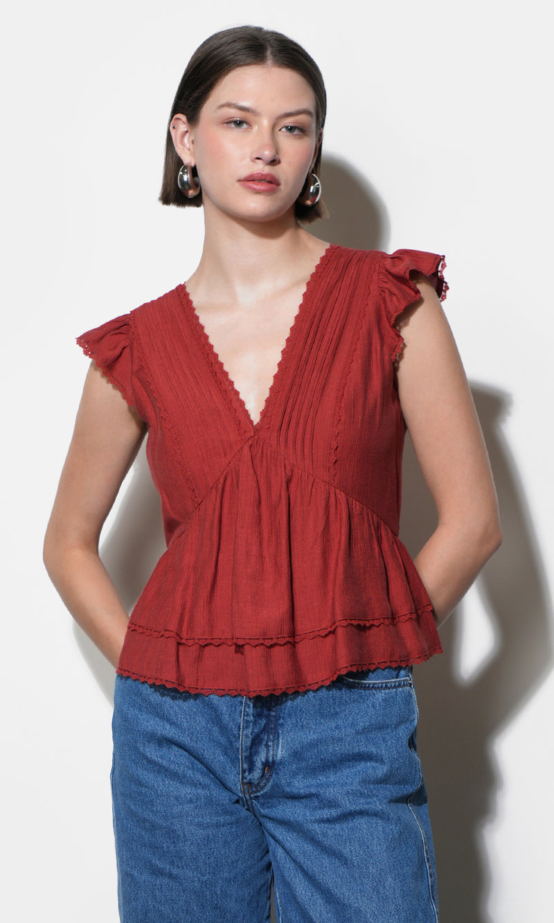 Victoria Pin Tuck Flutter Sleeve Top G262T7491