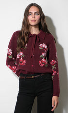 Viviana Floral Motif Cardigan G2610WJ6234_MAROON