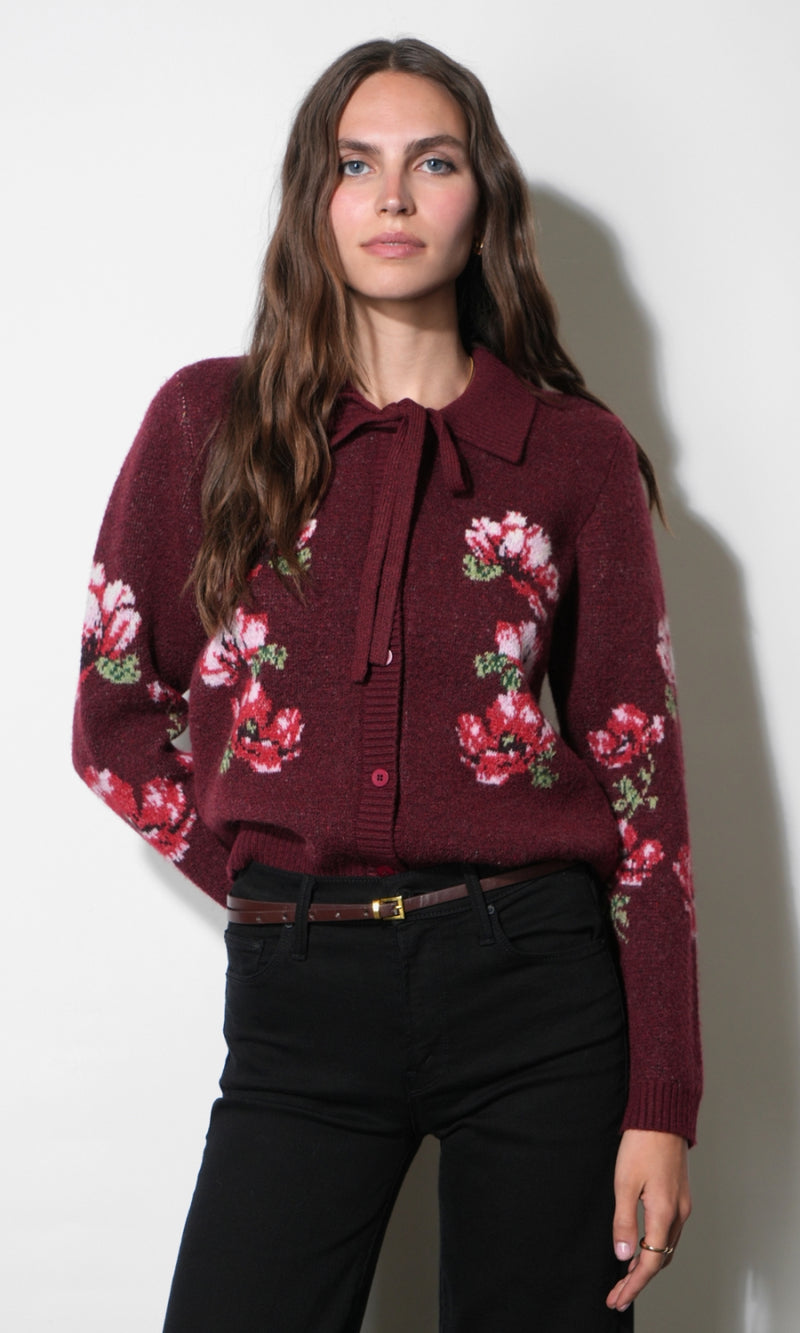 Viviana Floral Motif Cardigan G2610WJ6234_MAROON