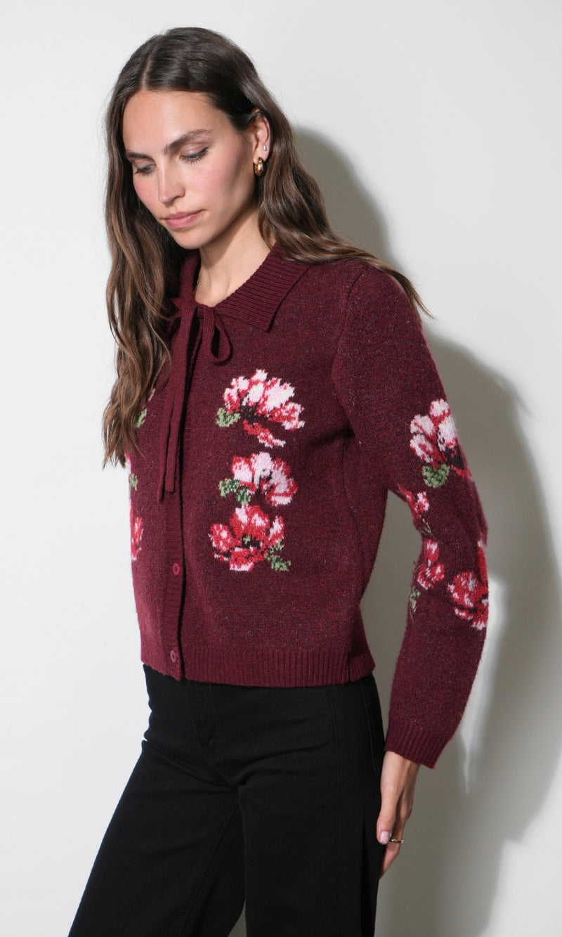Viviana Floral Motif Cardigan G2610WJ6234_MAROON