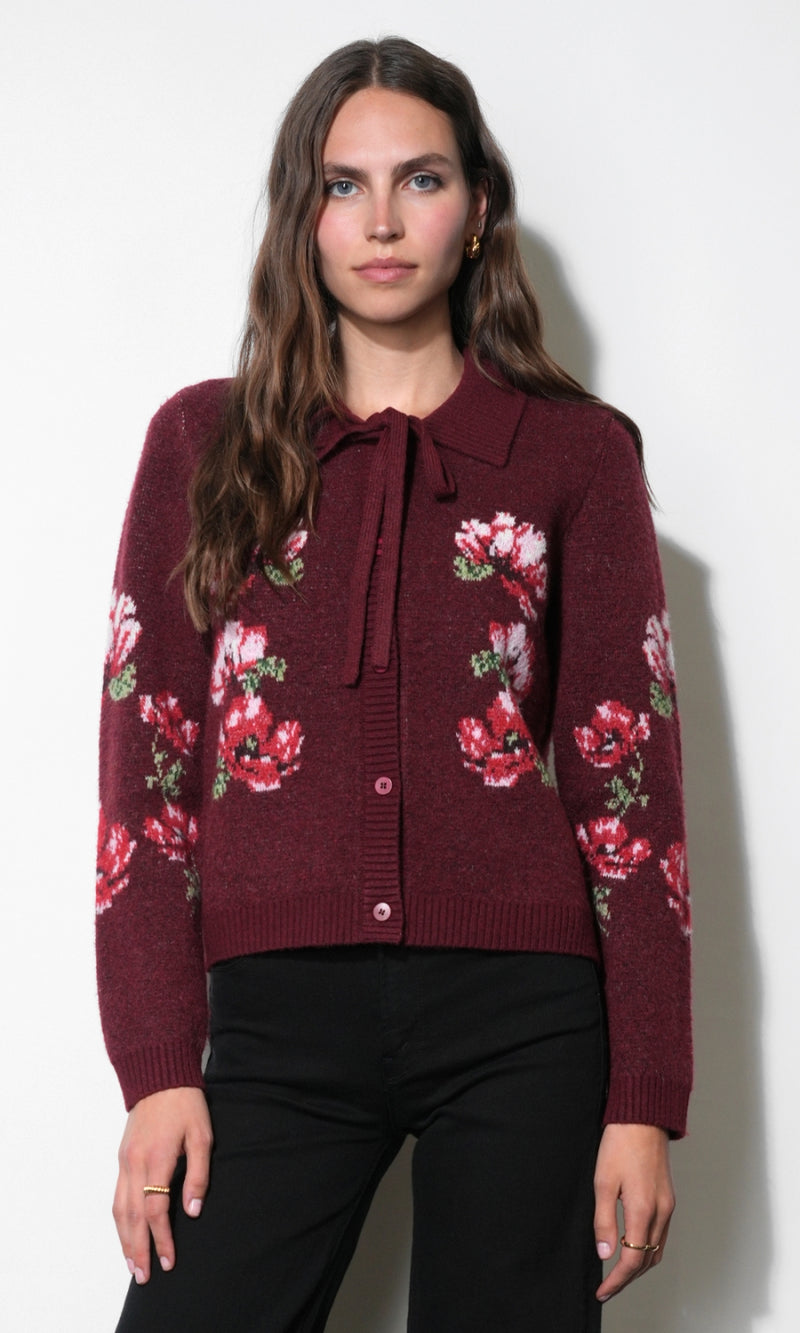 Viviana Floral Motif Cardigan G2610WJ6234_MAROON