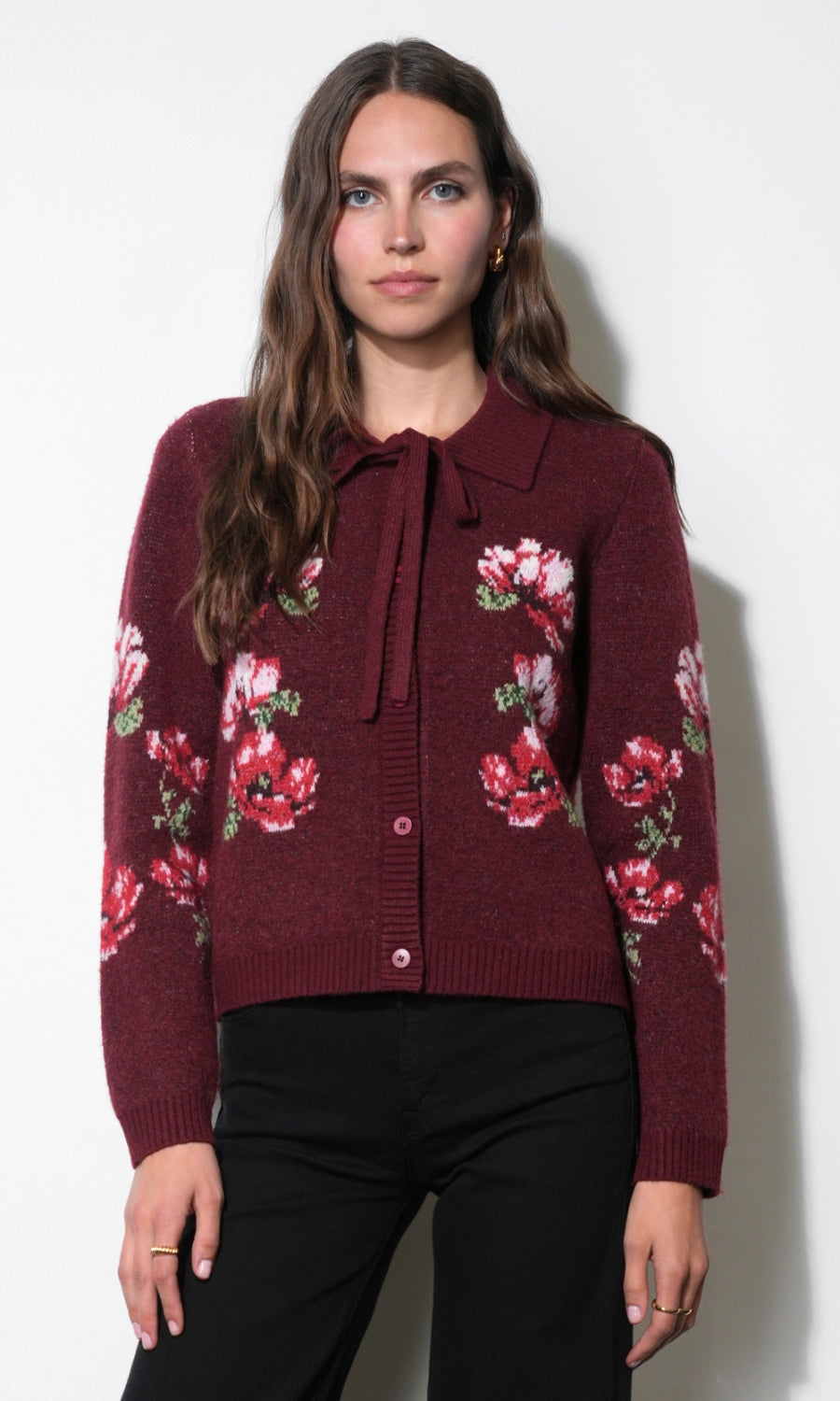 Viviana Floral Motif Cardigan G2610WJ6234_MAROON