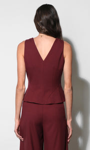Vivien Tailored Button Front V-Neck Top G2610T7644_MAROON