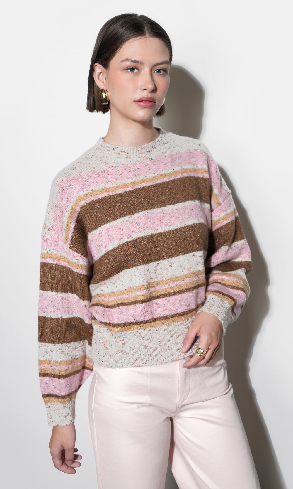 Wendy Slouchy Crew Neck Stripe Sweater G261WT6170