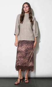 Winona Lace Hem Midi Skirt G2610S9510_BROWN MULTI