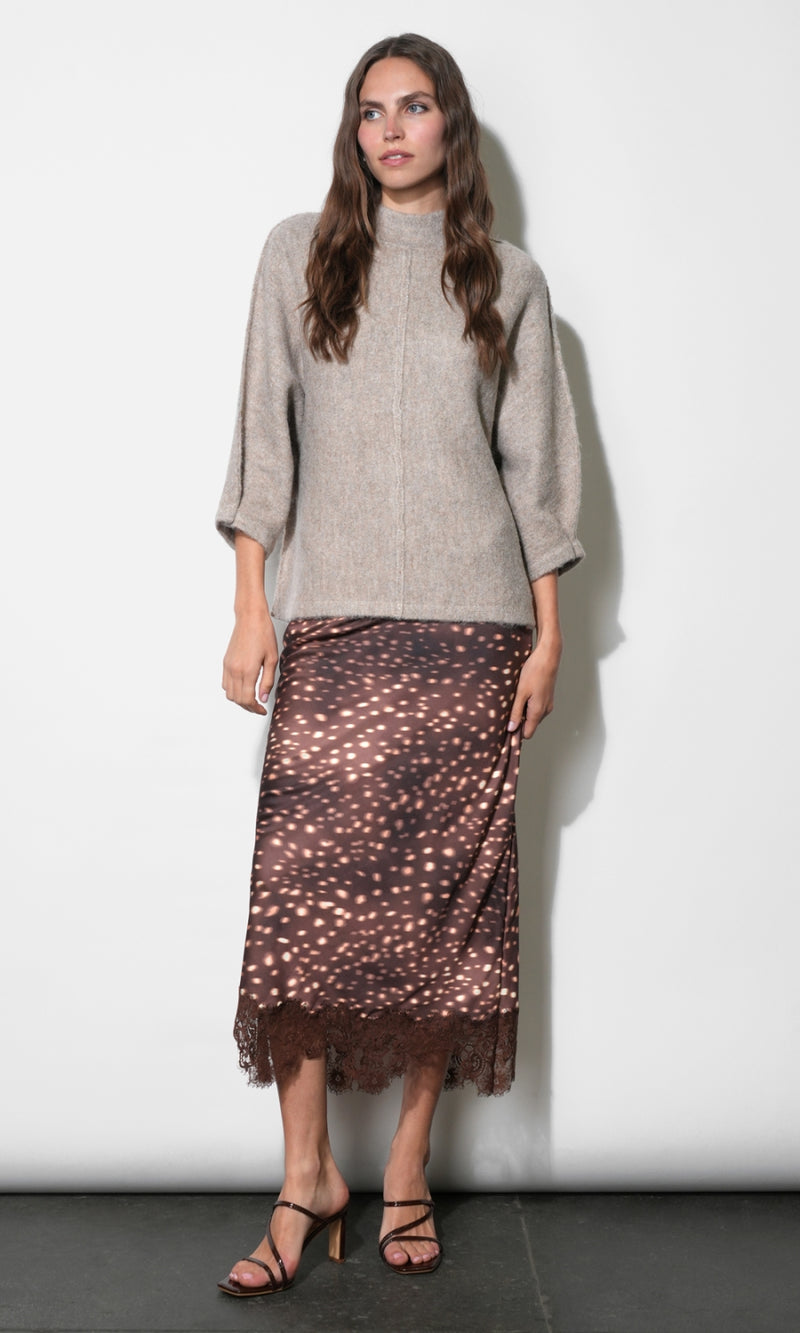 Winona Lace Hem Midi Skirt G2610S9510_BROWN MULTI