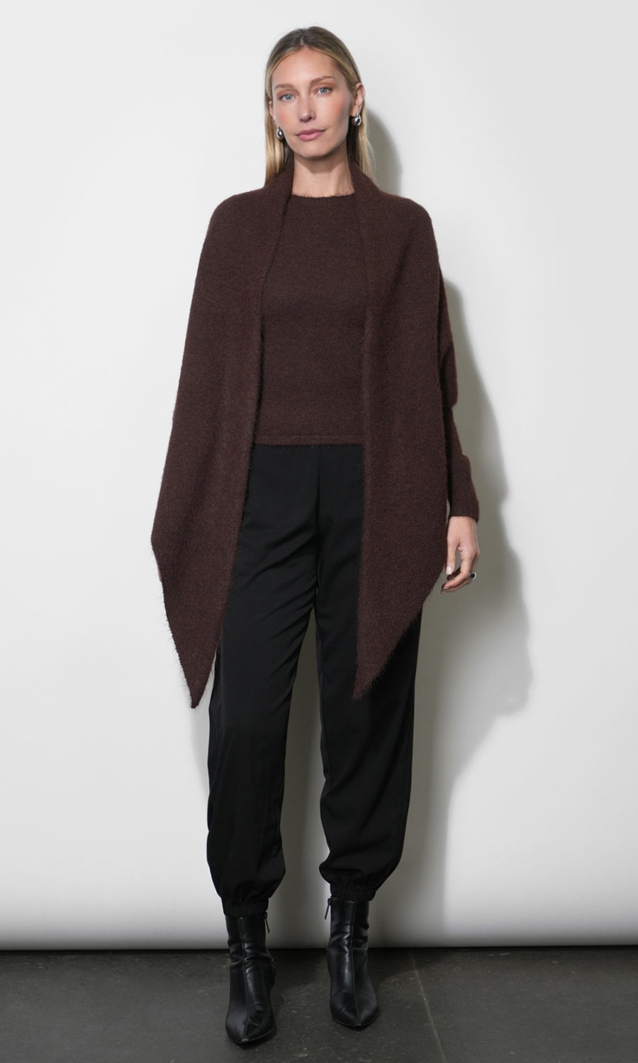 Yumi Sweater Brown Top 2-pc Detachable Shawl Set G269WT6214_BROWN