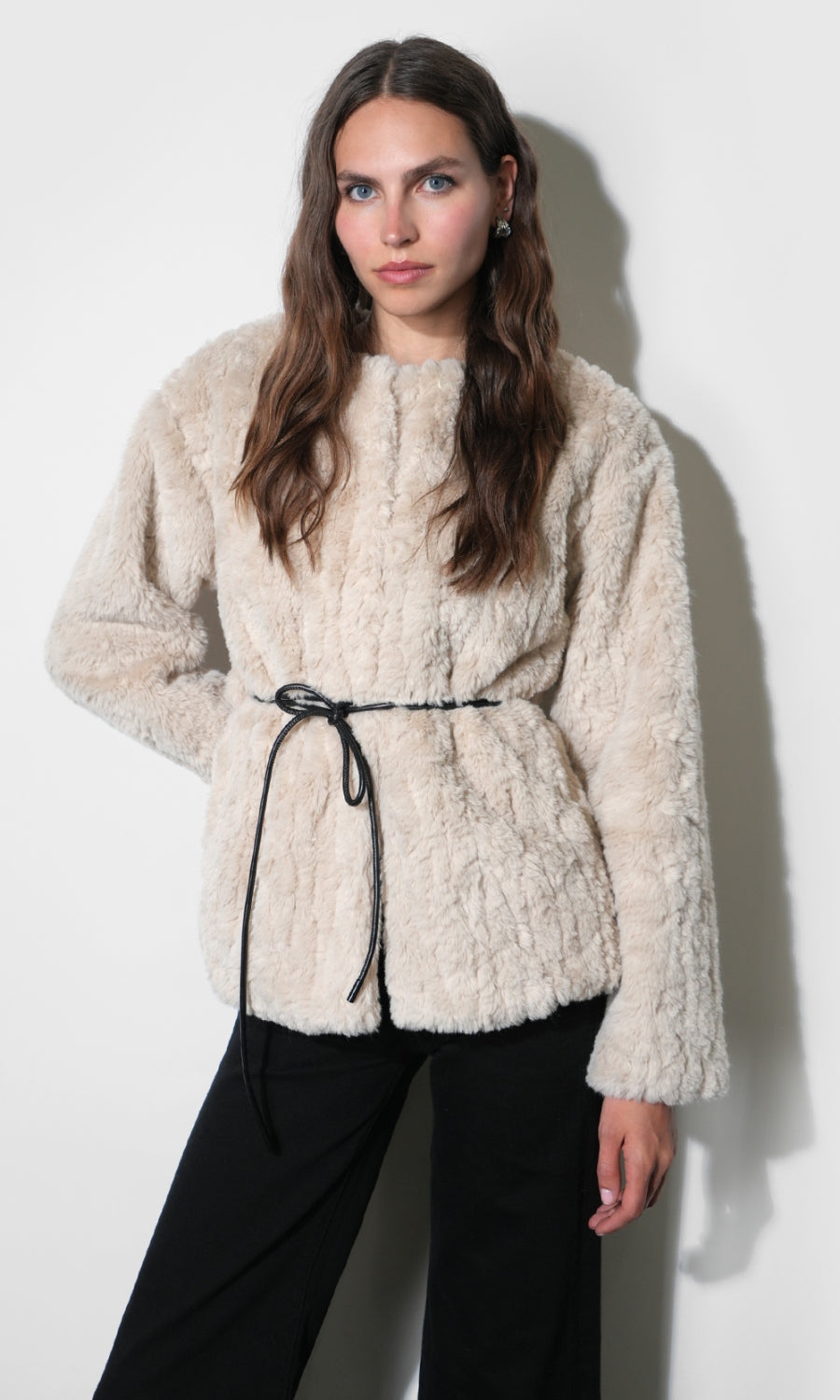 Yuri Collarless Faux Fur Jacket  G2510J1844_CREAM