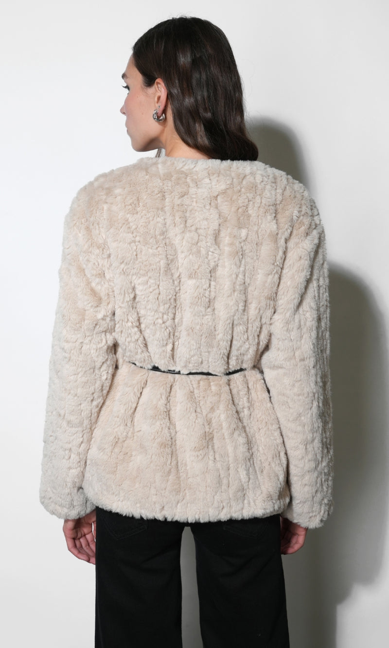 Yuri Collarless Faux Fur Jacket  G2510J1844_CREAM