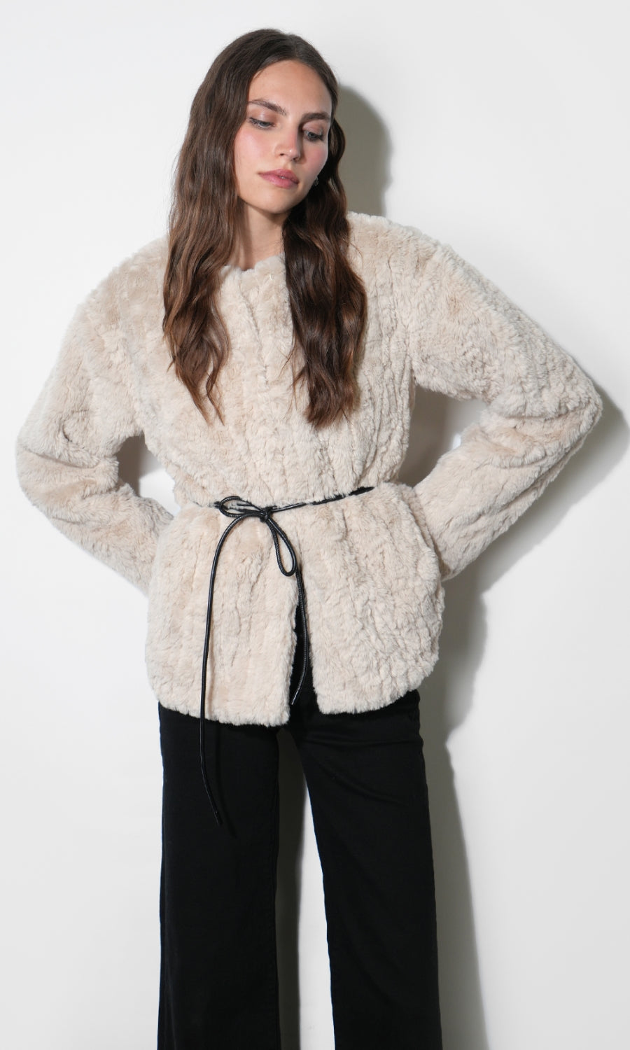 Yuri Collarless Faux Fur Jacket  G2510J1844_CREAM