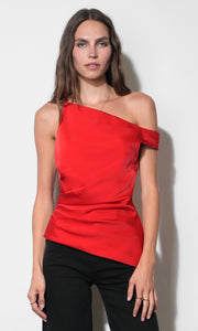 Yvette Asymmetric Side Pleated Top G2610T7642_CRIMSON RED