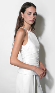 Yvette Asymmetric Side Pleated Top G2610T7642_WHITE