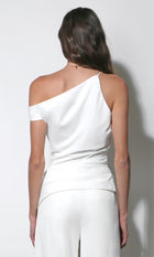 Yvette Asymmetric Side Pleated Top G2610T7642_WHITE