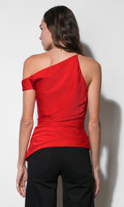 Yvette Asymmetric Side Pleated Top G2610T7642_CRIMSON RED