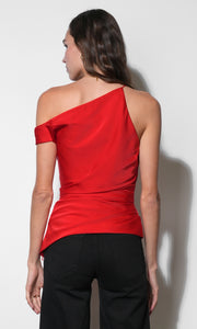 Yvette Asymmetric Side Pleated Top G2610T7642_CRIMSON RED