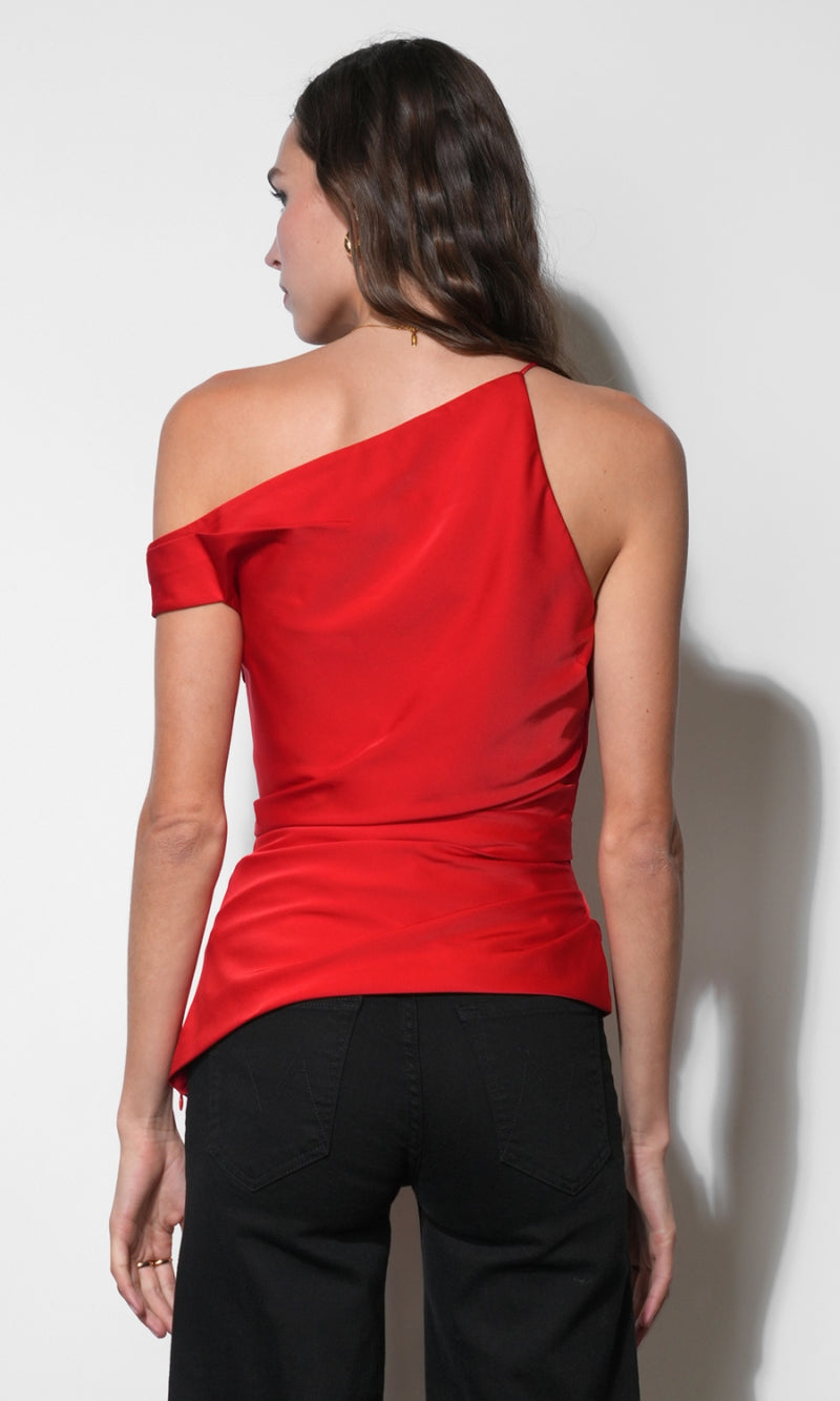 Yvette Asymmetric Side Pleated Top G2610T7642_CRIMSON RED