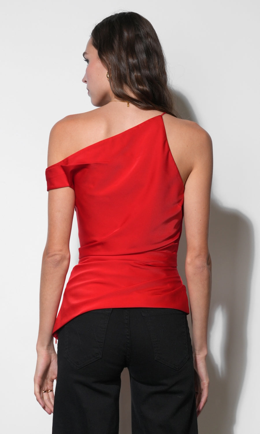 Yvette Asymmetric Side Pleated Top G2610T7642_CRIMSON RED
