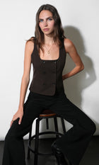 Zora Square Neck Double Breasted Vest G2610T7641_COCOA