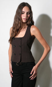 Zora Square Neck Double Breasted Vest G2610T7641_COCOA