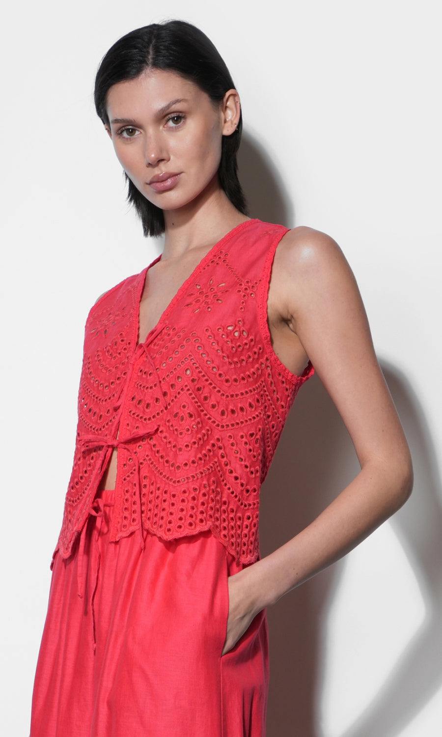 Effie Linen Blend Embroidered Vest Top | Greylin