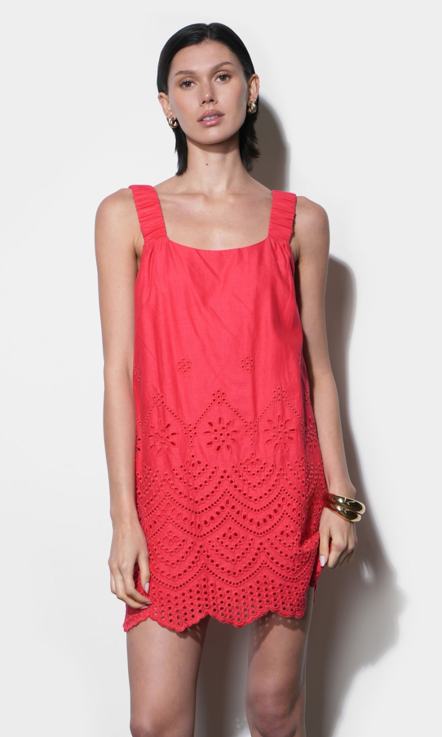 Kallie Linen Blend Embroidered Mini Dress