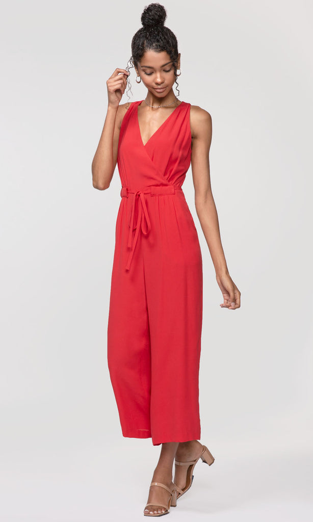 women's red loose fit jumpsuit