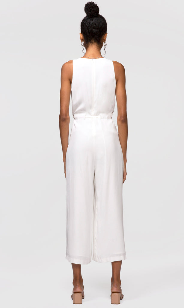 Women's white tie waist jumpsuit