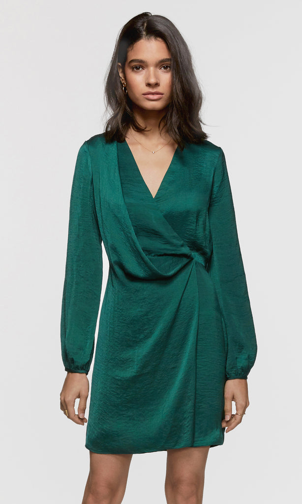 Women's green long sleeve drape front dress