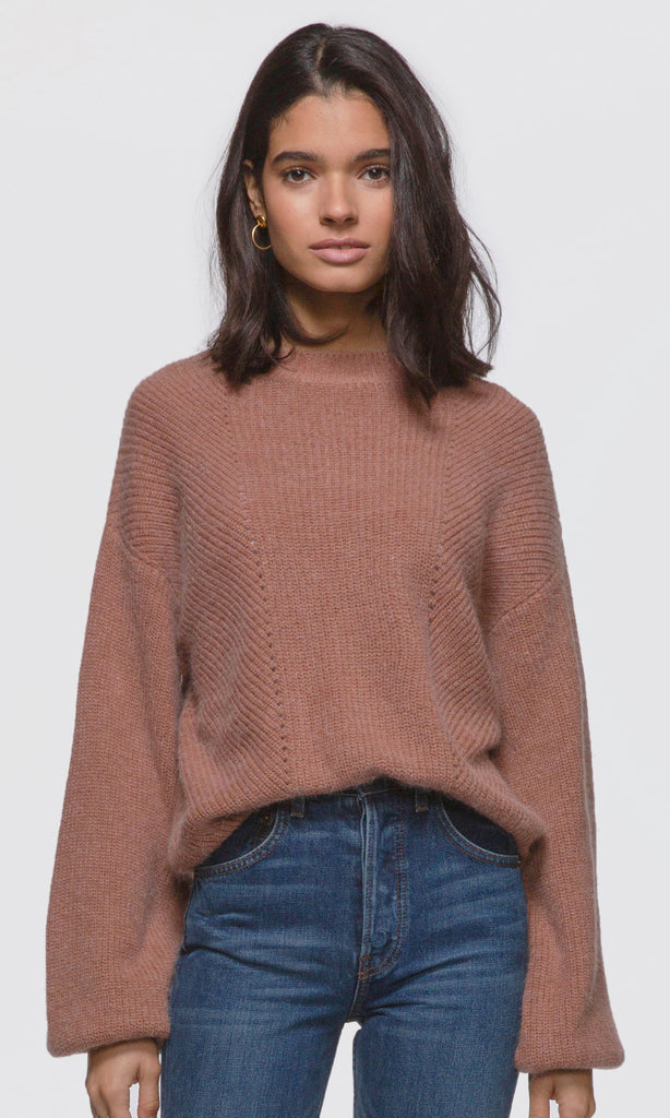 Women's rose balloon sleeve ribbed knit sweater