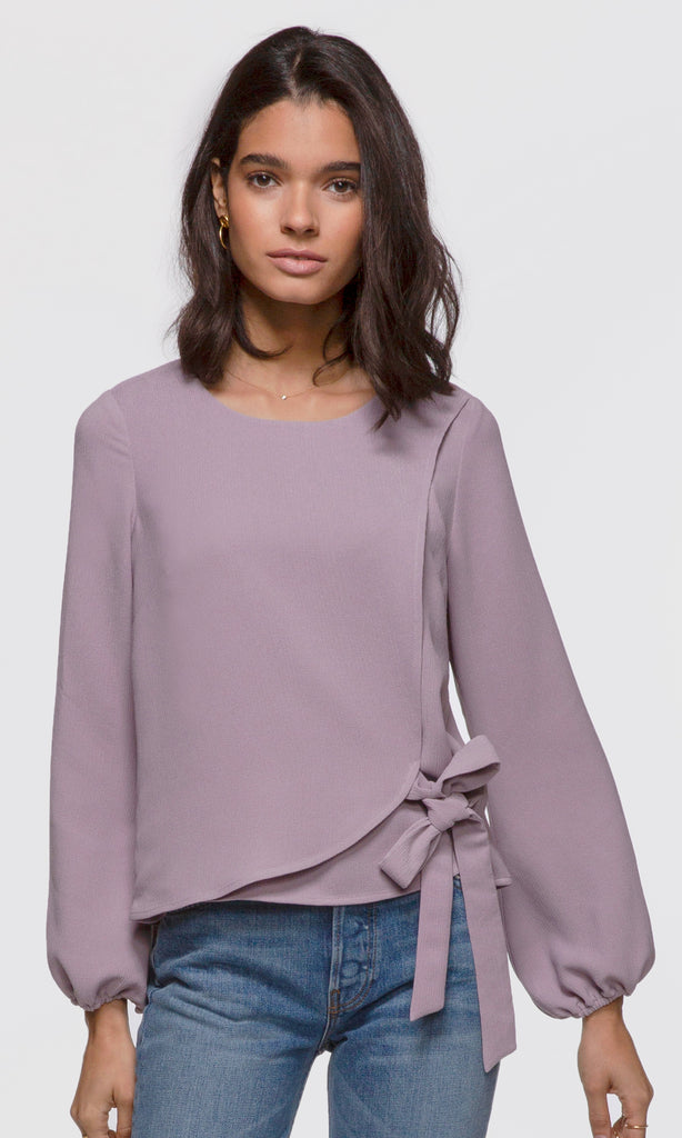 Women's lilac long sleeve side-tie textured blouse