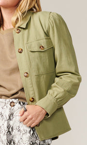 Alexia Cotton Twill Puff Sleeve Shirt Jacket