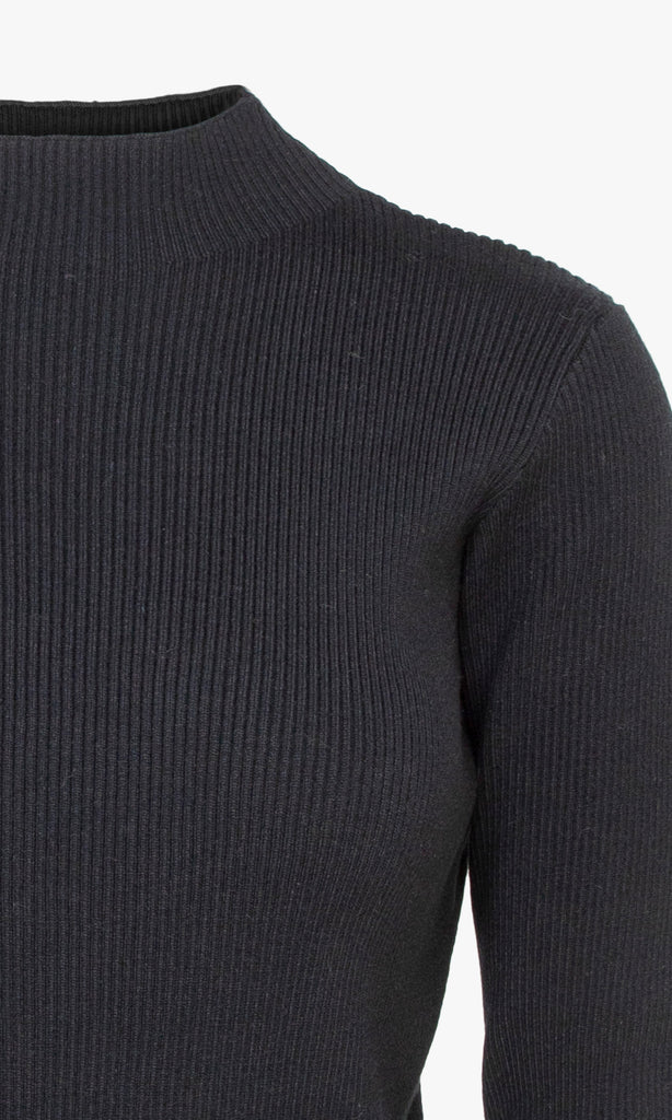 Black mock neck ribbed sweater