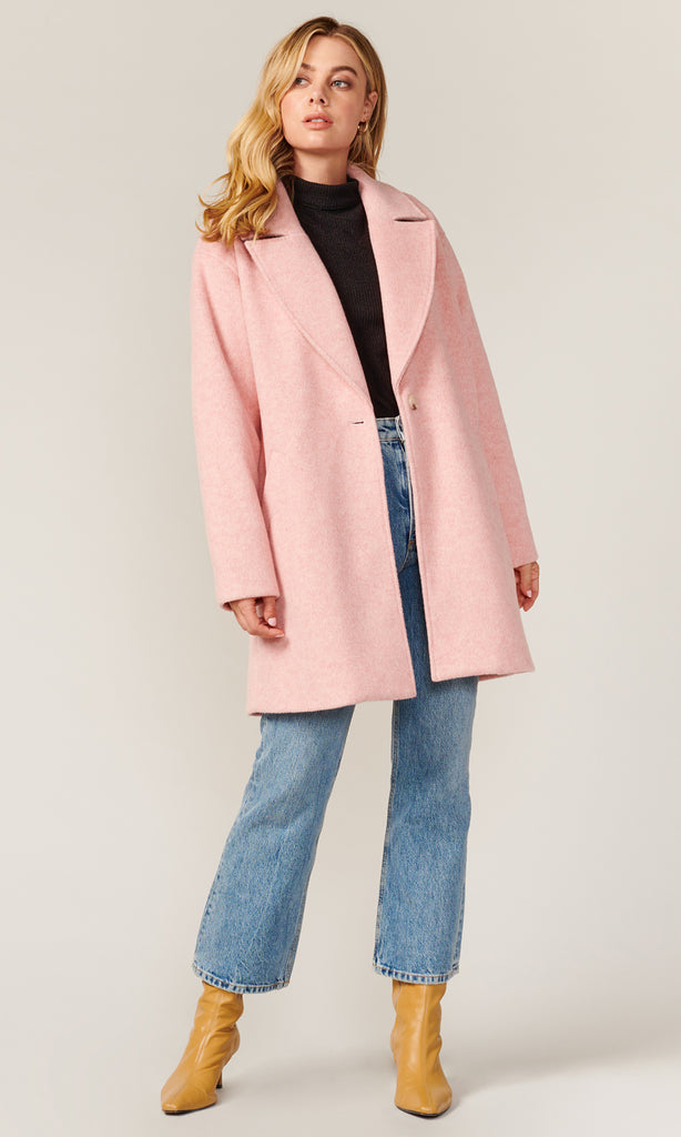 Pink structured coat with wide lapel collar