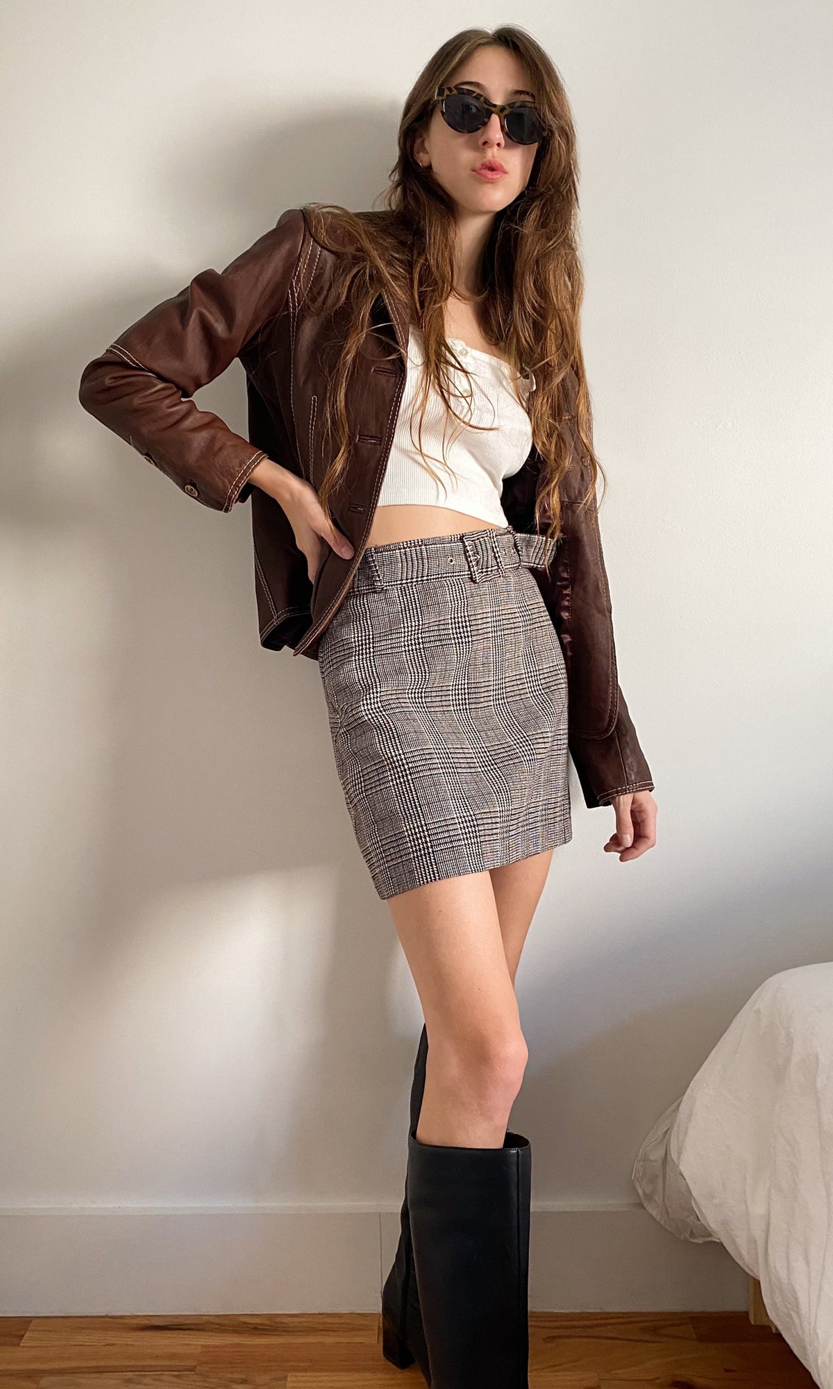 Charles Plaid Belted Mini Skirt