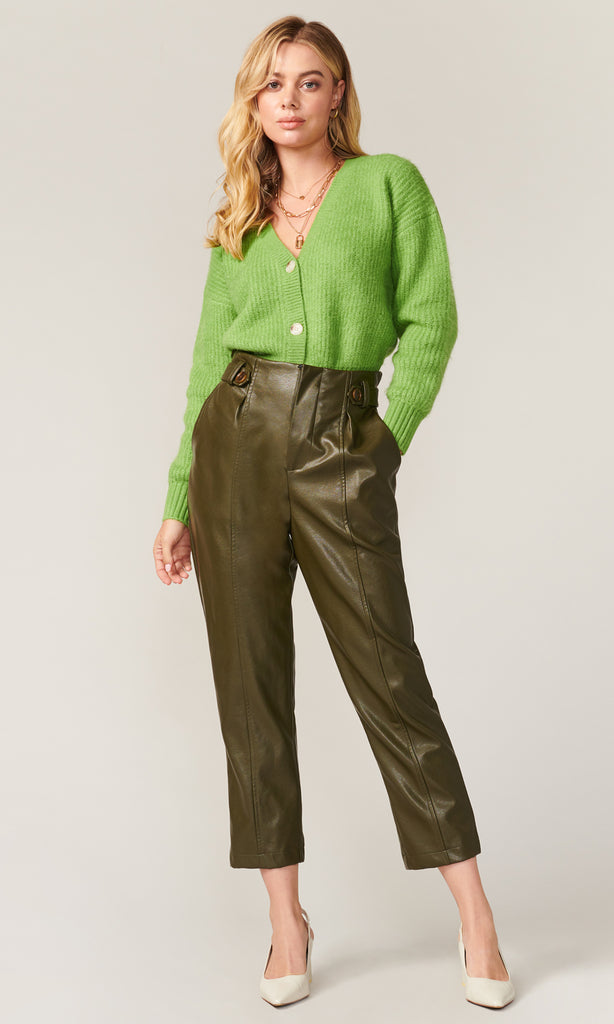 Green vegan leather pants