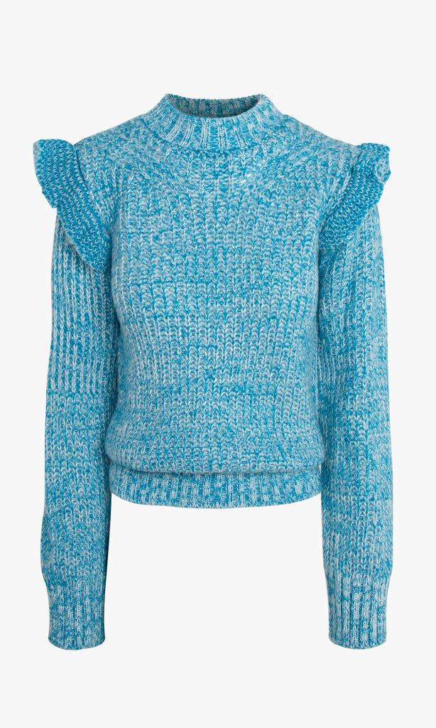 Blue ruffled sleeve women's sweater 