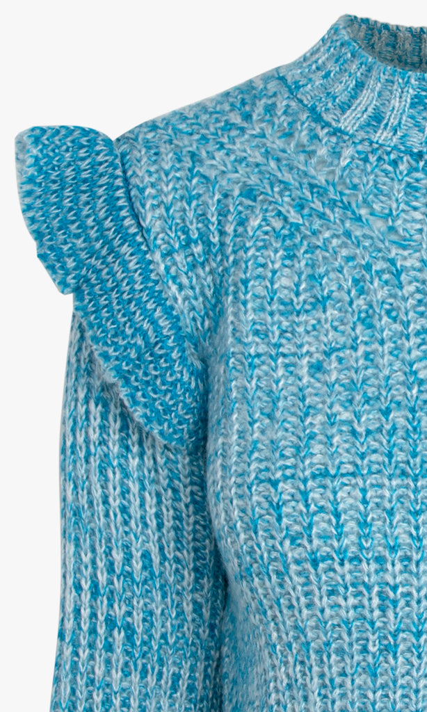 Blue ruffled knit sweater for women