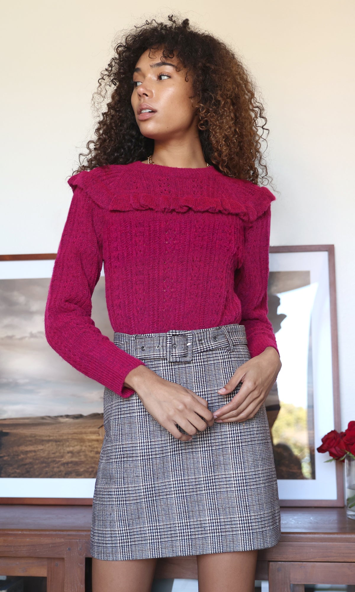 Charles Plaid Belted Mini Skirt