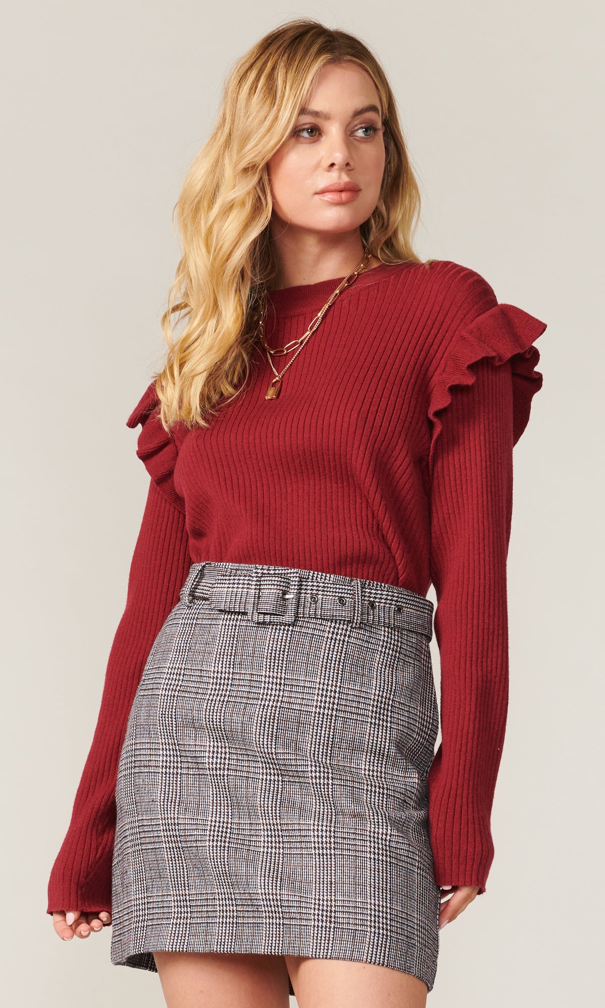 Charles Plaid Belted Mini Skirt