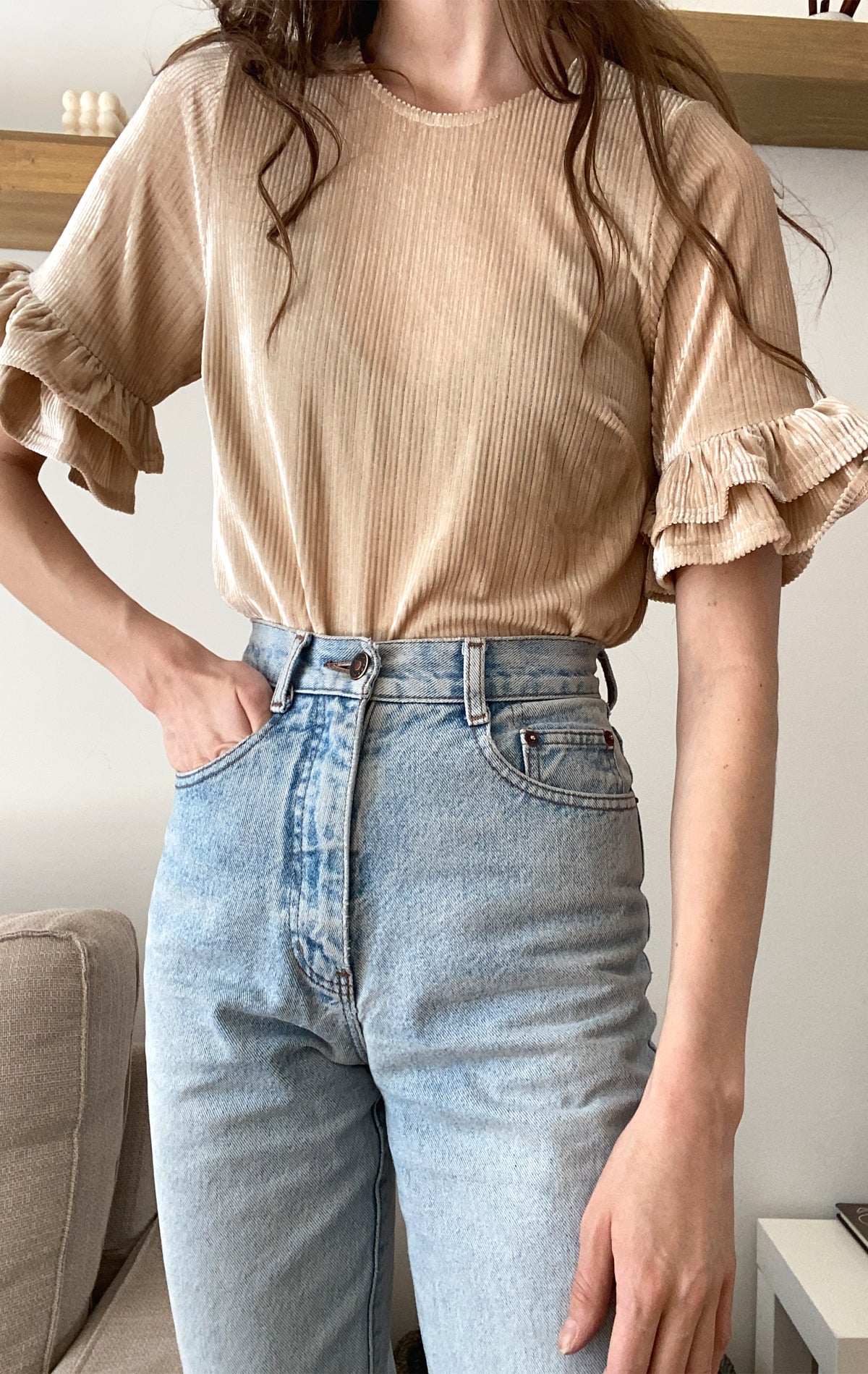 Barlow Metallic Rib Velvet Top