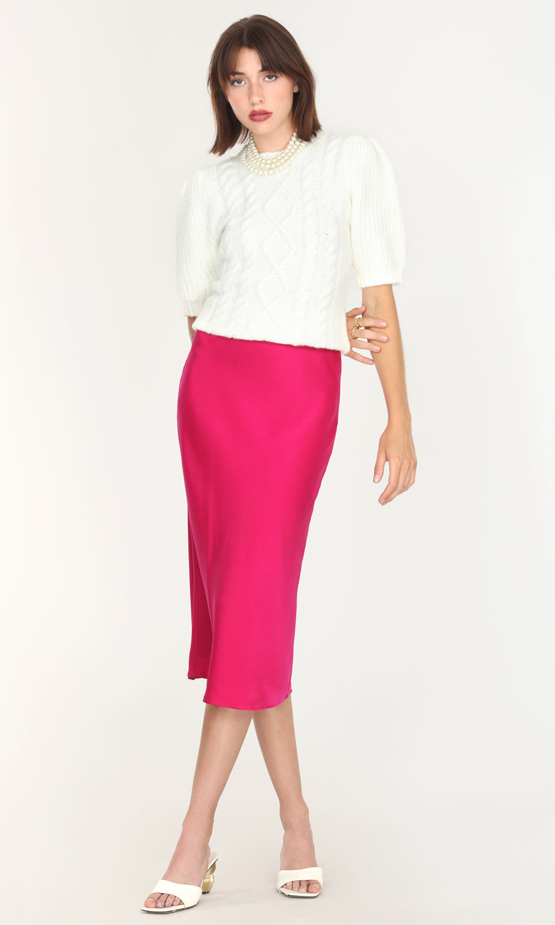 Athena Sateen Bias Cut Midi Skirt