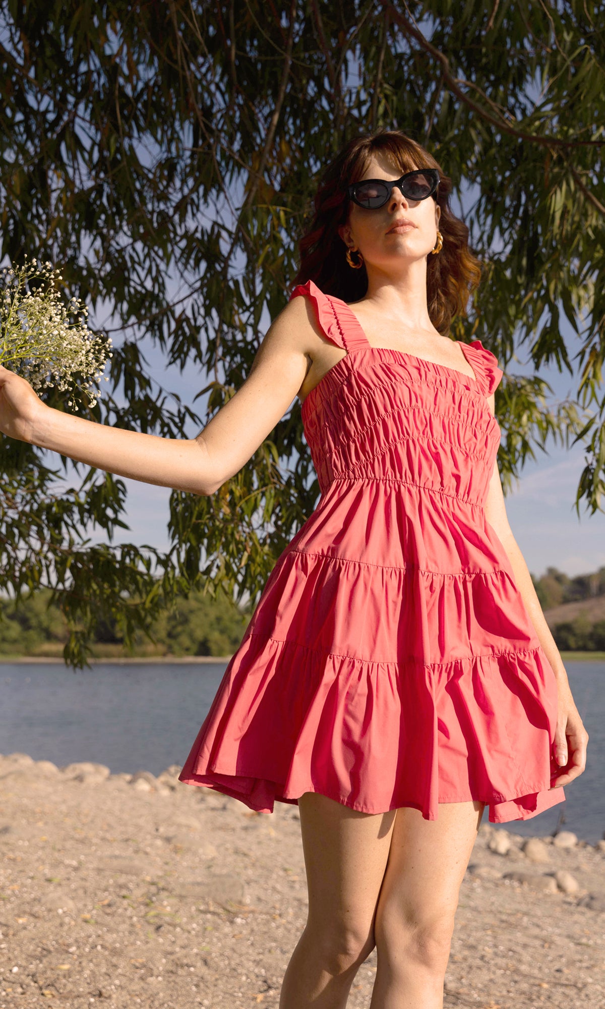 Pria Smocked Tiered Poplin Mini Dress
