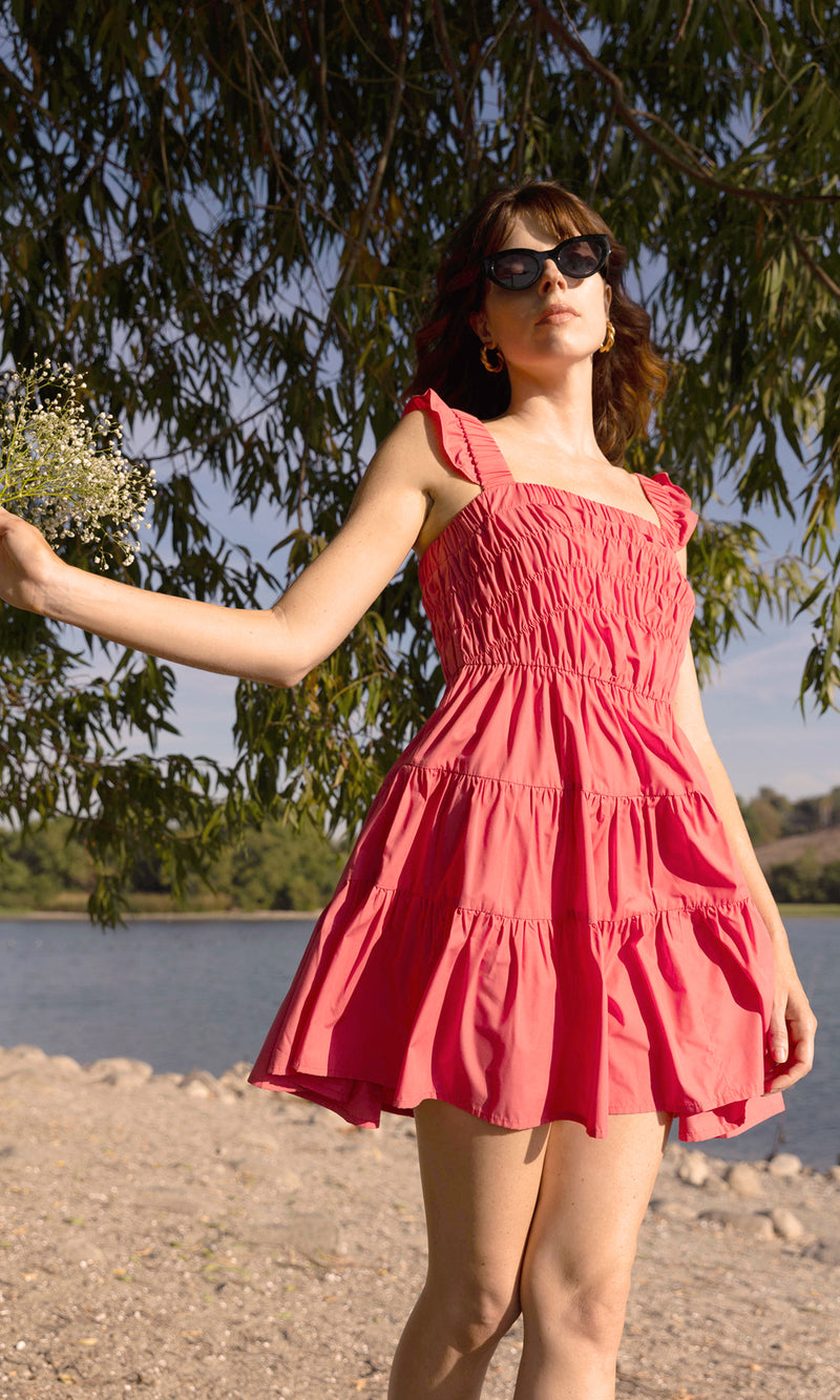 Pria Smocked Tiered Poplin Mini Dress