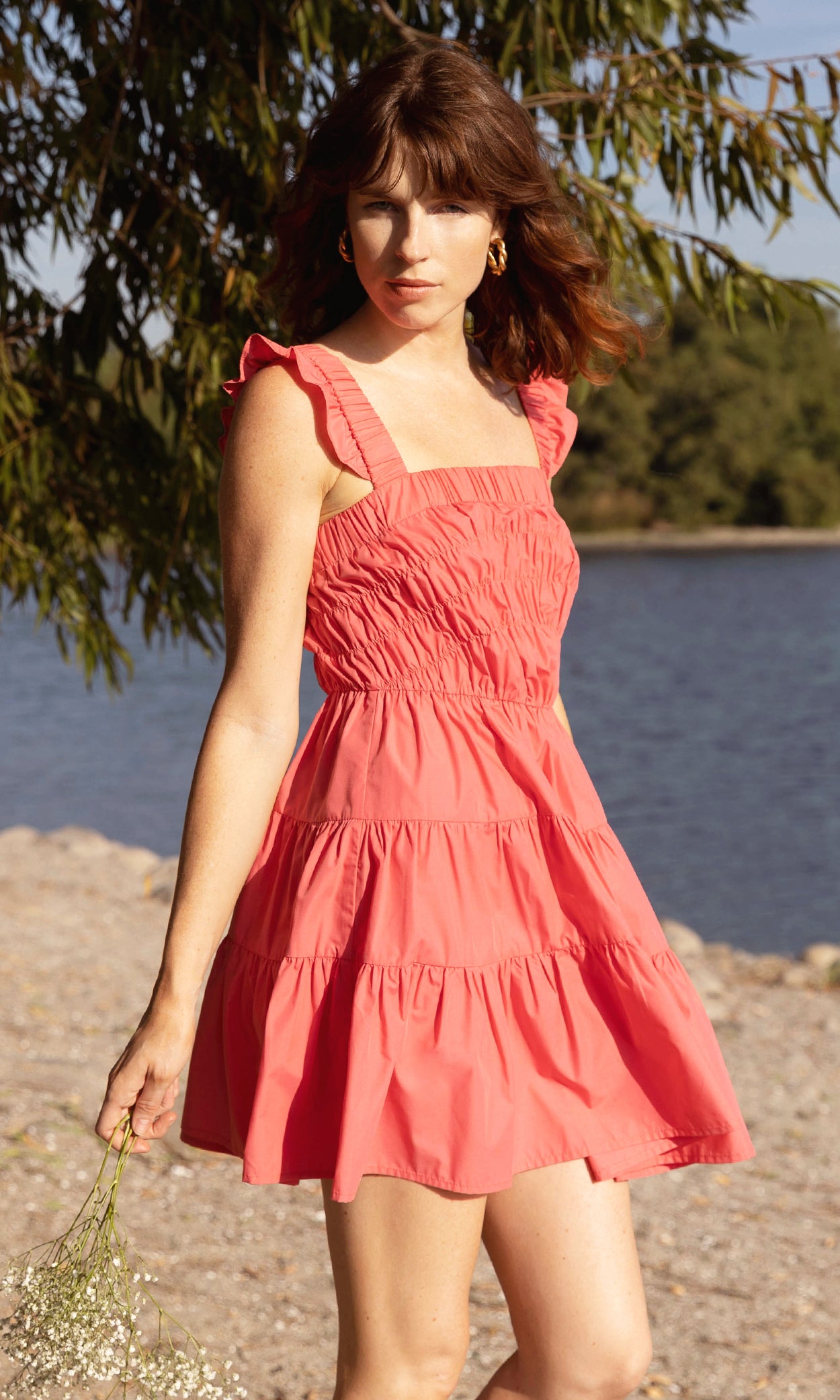 Pria Smocked Tiered Poplin Mini Dress