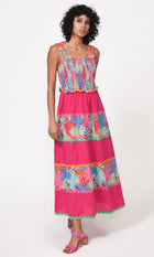 Eisha Contrast Paneled Smocked Midi Dress