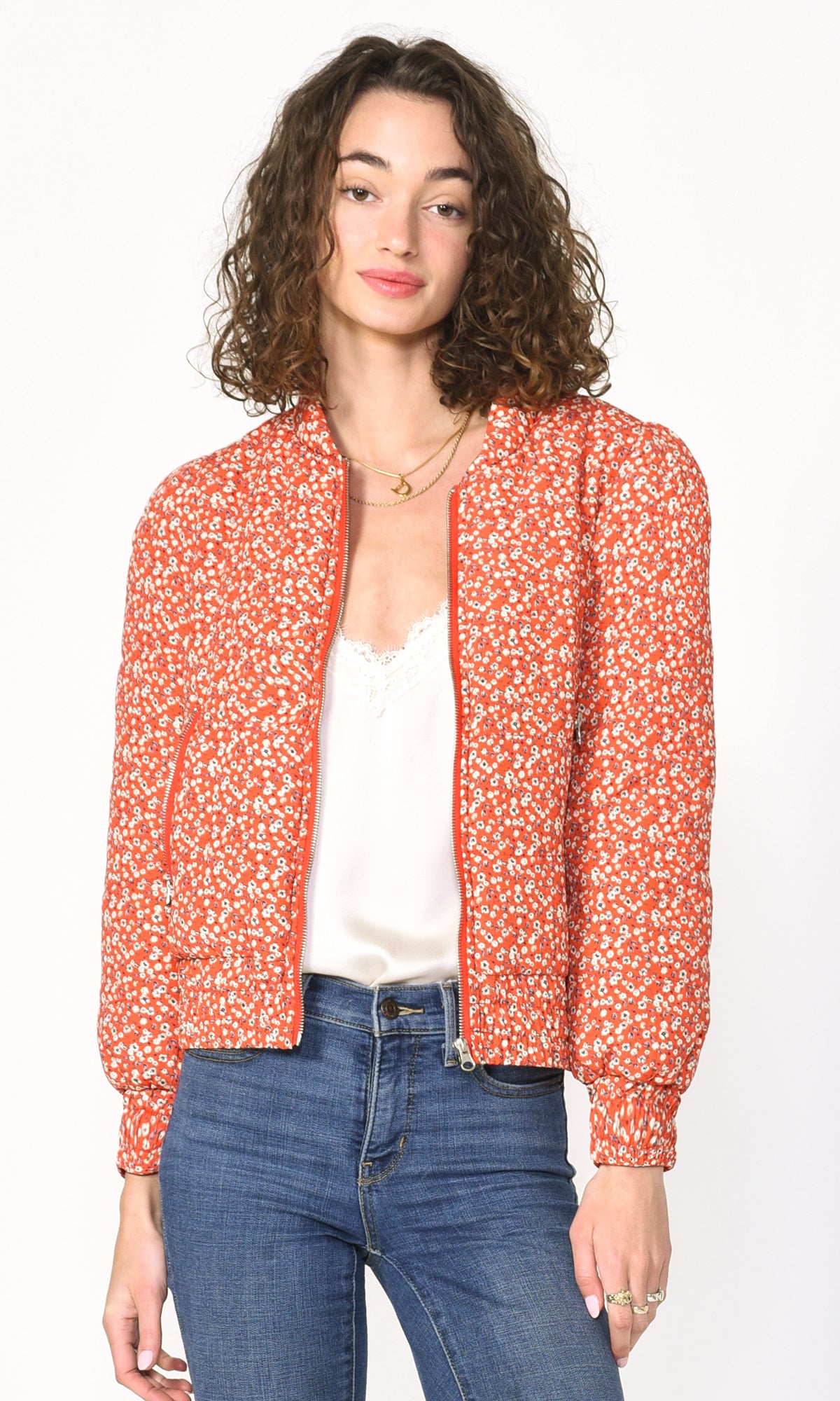 Aniston Ditsy Floral Padded Bomber Jacket