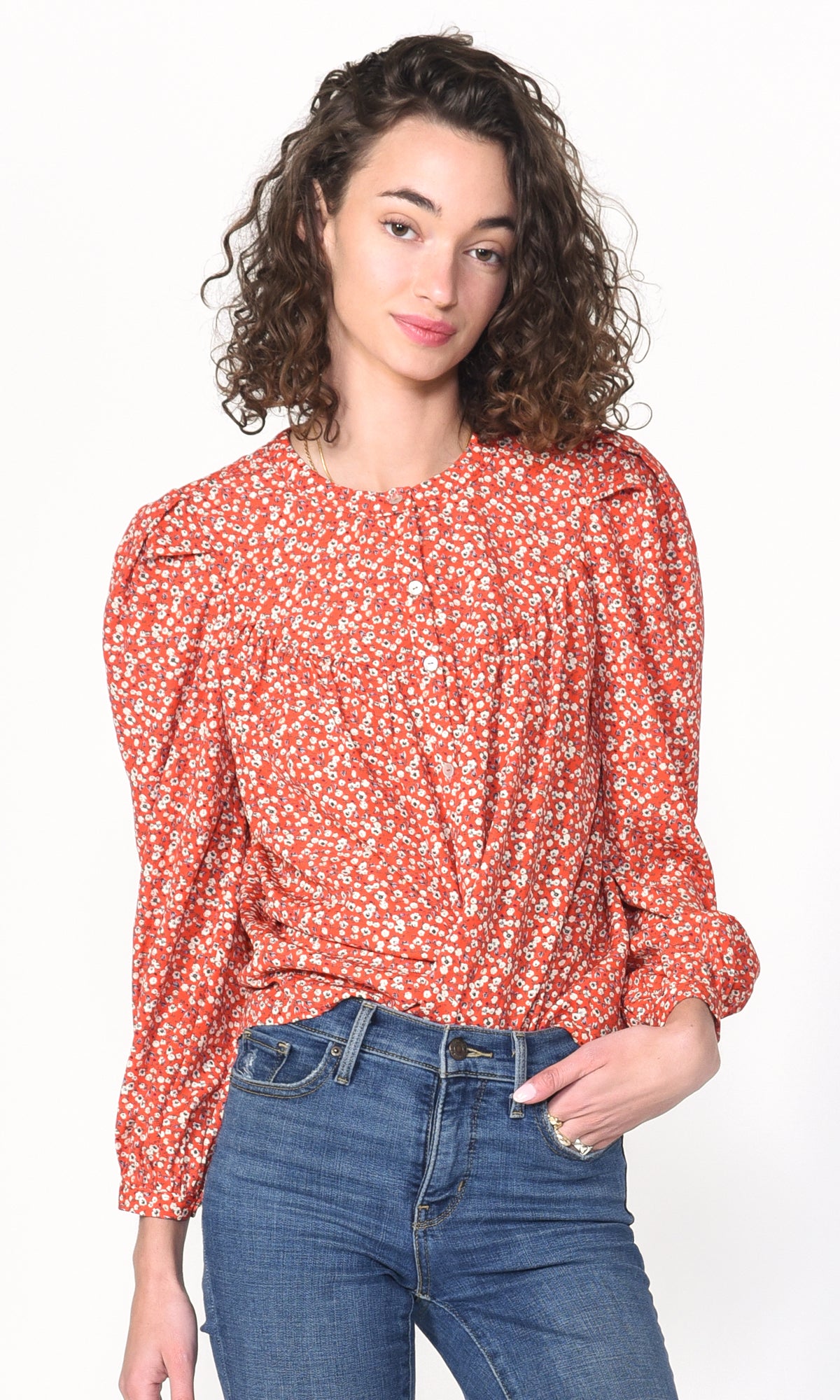 Tessa Yoke Bib Ditsy Floral Blouse