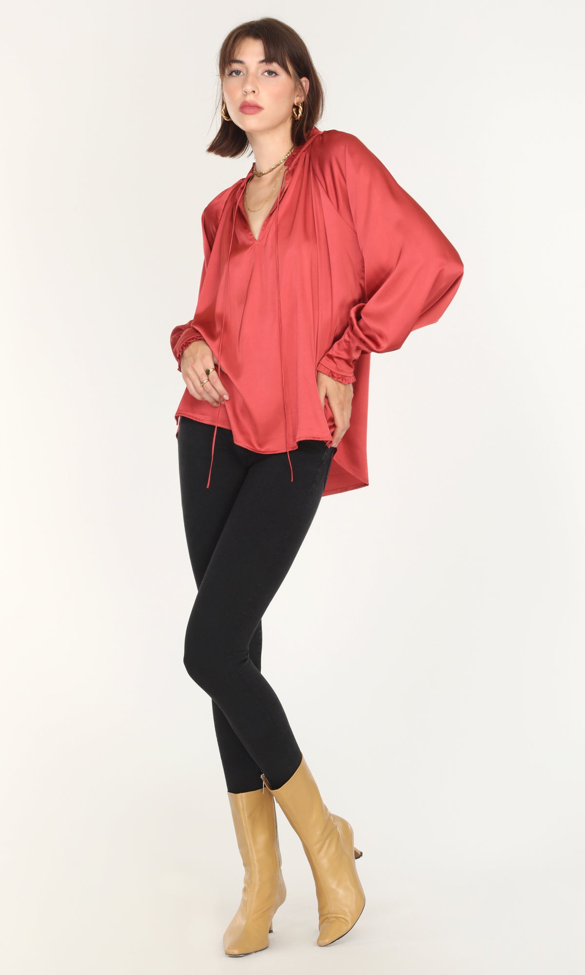 Larissa Wide Cuff Sateen Blouse