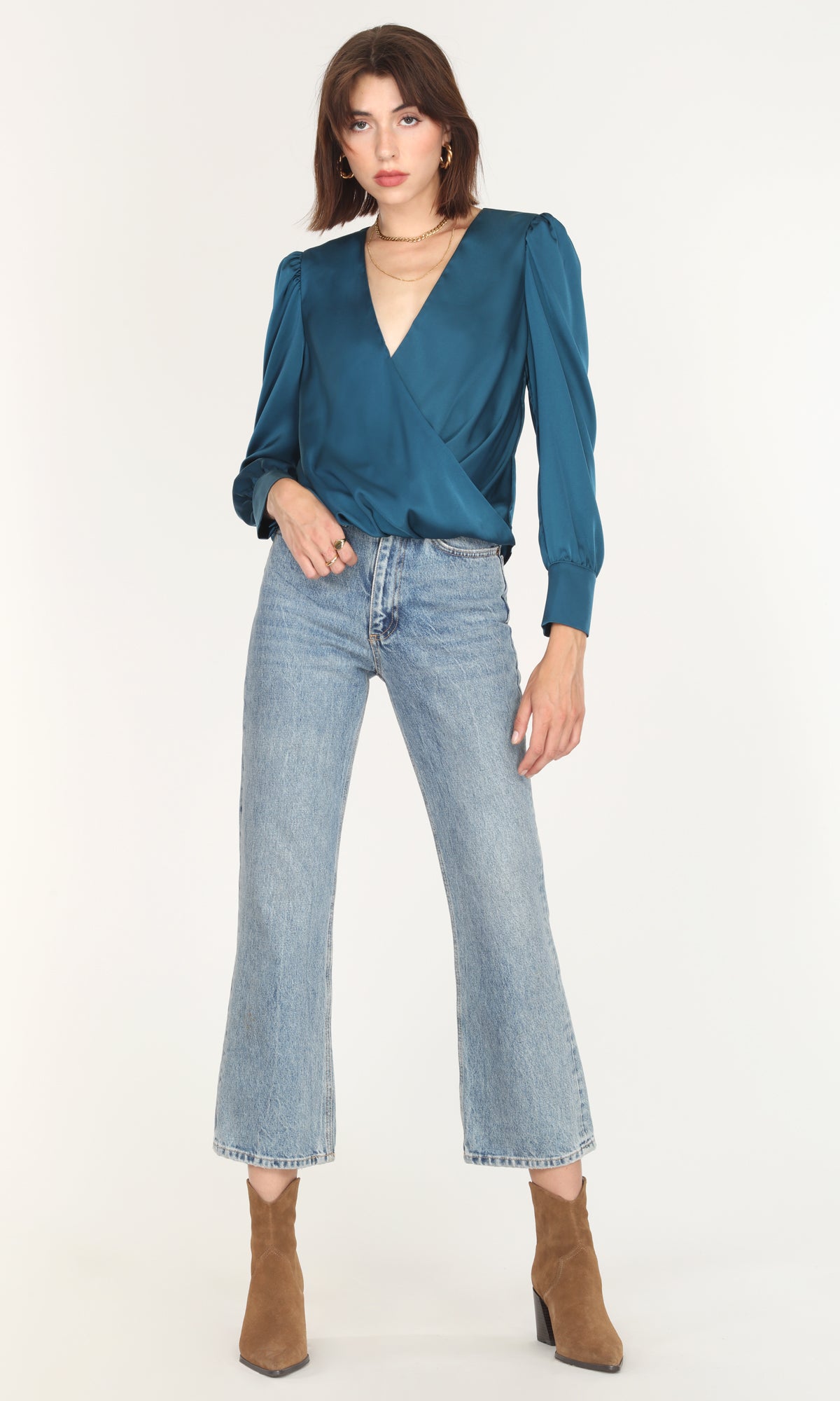 Lourdes Wrap Front Cuffed Blouse